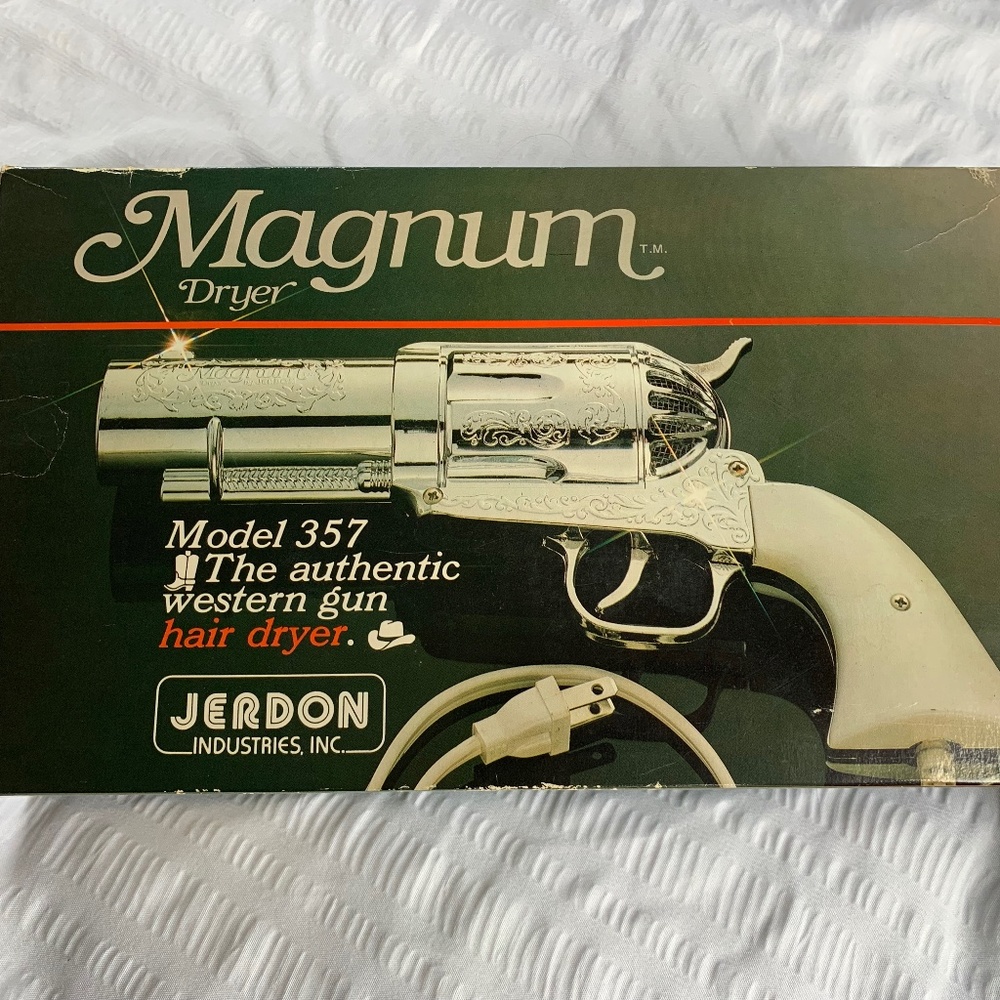 RARE VINTAGE Hair Dryer Magnum Revolver 357 By Jerdon Gun Pistol NEW IN BOX